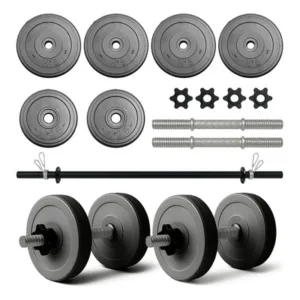 Barra Mancuernas Tope A Rosca Kit 25 Kg Gris Oscuro