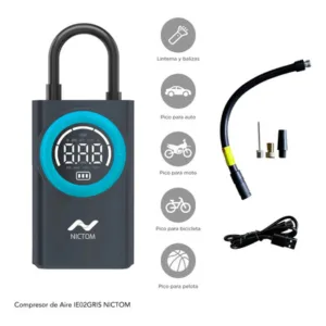 Compresor Aire Nictom Inalámbrico 150 PSI Portátil Gris