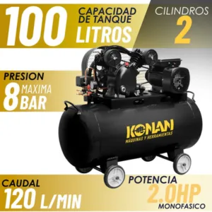 Compresor Aire Industrial Konan 100L 2hp Monofásico 8 Bar