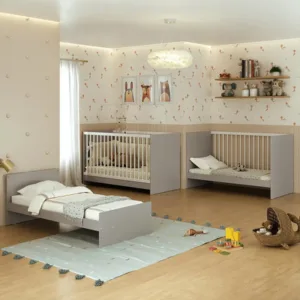 Cuna Cama Funcional Multimóveis 3 En 1 Gris Blanco