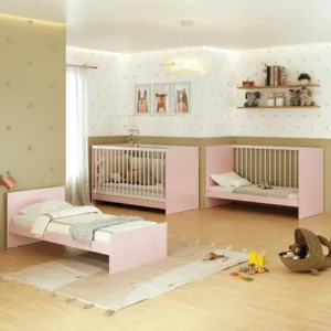 Cuna Cama Multimóveis 3 En 1 Rosa Blanco