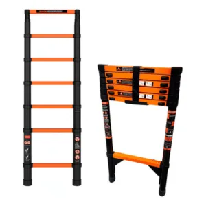 Escalera Telescópica 2.7m Ultra Liviana 7 Escalones Negra