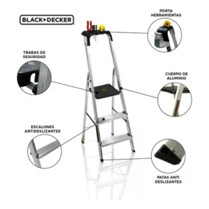 Escalera Black+Decker 3 Escalones Aluminio 150 Kg