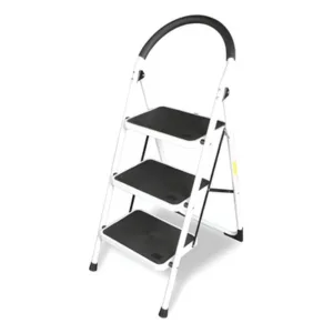 Escalera Hierro Reforzada 3 Peldaños Antideslizante Blanco