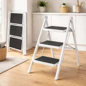 Escalera Plegable Reforzada 3 Niveles Ligera 3 Blanco
