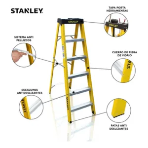 Escalera Tijera Stanley Fibra de Vidrio 5 Escalones Amarillo