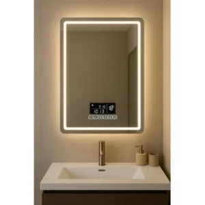 Espejo LED Bronce 60×80 con Reloj Bluetooth y Audio