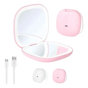 Espejo Maquillaje LED Portátil Recargable Rosa