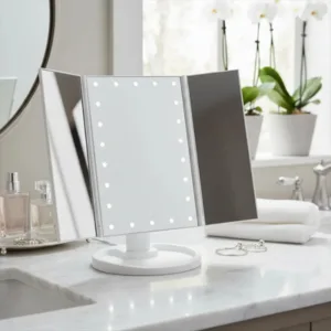 Espejo Maquillaje Tríptico LED Blanco Base Reforzada