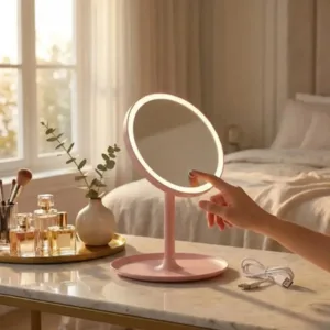 Espejo de Maquillaje LED Táctil USB Rosa