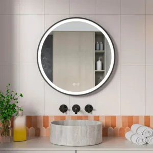 Espejo Redondo LED Baño 60 cm Anti-fog Marco Negro