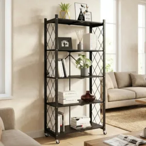 Estante Plegable Metal Ruedas 5 Niveles Estilo Industrial Negro