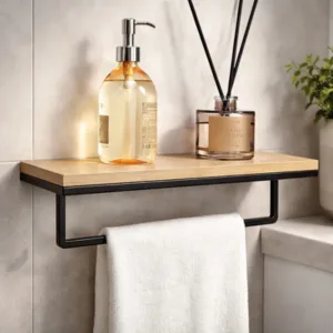 Estante de Pared Domer Negro con Barral de Madera y Metal