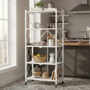 Estantería Plegable Metal 5 Niveles con Ruedas Blanco