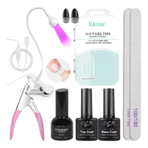 Kit Uñas Soft Gel Tips Manicuría Cabina UV LED Semi Almendra