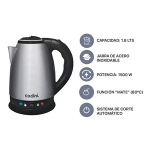 Pava Eléctrica Codini Corte Mate Acero Inoxidable 1.8L
