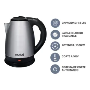 Pava Eléctrica Codini P18HAN Acero Inoxidable 1.8L Gris