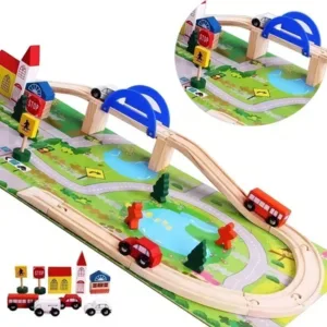 Pista Autitos Cubeta Toys 29 Piezas Madera Didáctica
