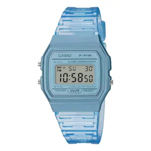 Reloj Casio F-91WS-2DF Azul Water Resist Correa Transparente