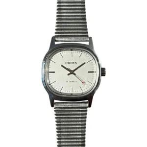 Reloj Pulsera Cuerda Vintage Crown 1960 Plateado Gris