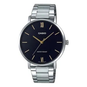 Reloj Casio MTP-VT01 Acero Inoxidable Plateado Fondo Negro
