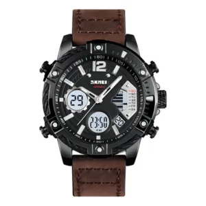 Reloj Skmei Digital Analógico Hombre Malla Cuero Marrón
