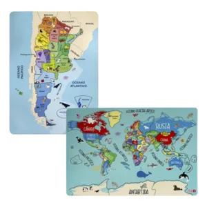 Set de Rompecabezas de Madera Mapa Argentina y Mundo