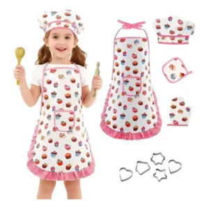 Set Cocina Infantil 11 Piezas Delantal Gorro y Moldes