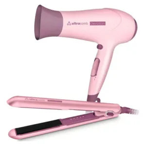 Set Secador y Planchita Ultracomb 2200W Rosa Pálido