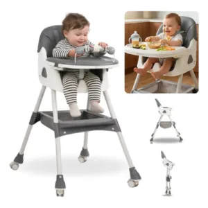 Silla Comer Bebé Mega Baby Venecia Doble Bandeja Gris