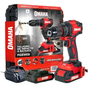Taladro Atornillador Percutor 20V Inalámbrico Rojo 2 Baterías