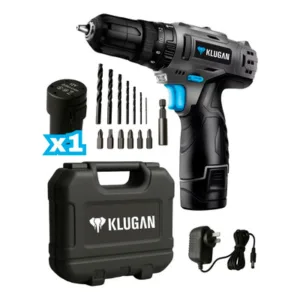 Taladro Atornillador Percutor Klugan Inalámbrico con Accesorios