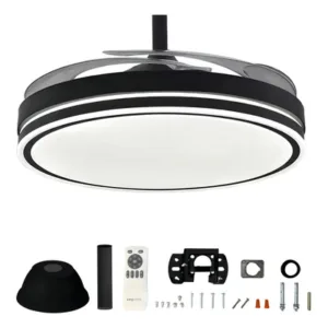 Ventilador de Techo Kanji Retráctil Negro 4 Aspas 6 Velocidades