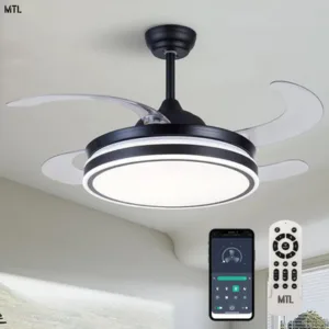 Ventilador de Techo MTL Retráctil Negro con Luz LED y Control App